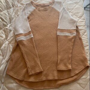 Waffle knit long sleeve top